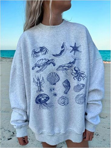 SHENHE Women's Oversized Graphic Sweatshirt Crewneck Cute Animal Print Top Sweatshirt in Saudi Arabia
