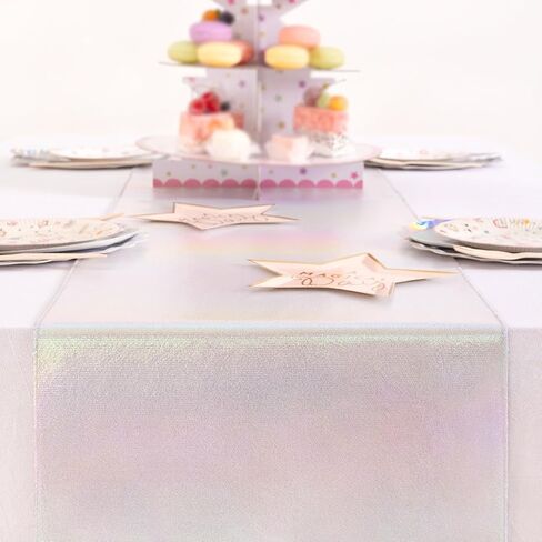 MLMC Lustrous Kids' Party Table Runner 13x90 Inches Iridescent Rainbow Laser Glitter Table Runner for Birthday Wedding Bar Decor Silver in Saudi Arabia
