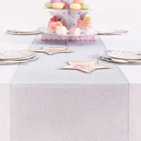 MLMC Lustrous Kids' Party Table Runner 13x90 Inches Iridescent Rainbow Laser Glitter Table Runner for Birthday Wedding Bar Decor Silver in Saudi Arabia