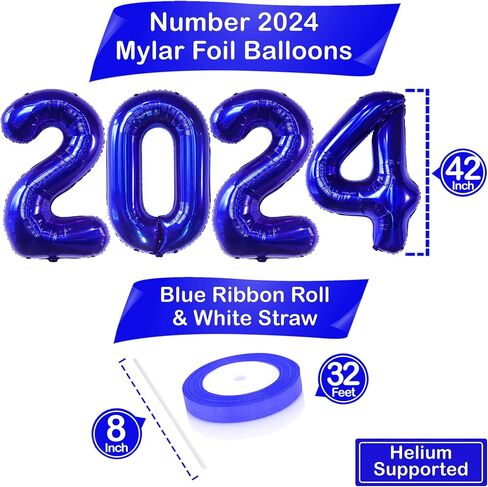 KatchOn, Huge Blue 2024 Balloon Numbers - 40 Inch, New Years Balloons | Foil Royal Blue 2024 Balloons for Happy New Years Decorations 2024 | New Years Eve Party Supplies 2024 | NYE Decorations 2024 in Saudi Arabia