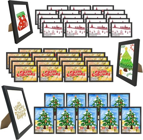 مجموعة من 50 إطار صورة مجمعة لديكور الحائط وإطارات الصور معرض إطار الحائط لعرض الحائط أو سطح الطاولة، مقاسات متعددة بما في ذلك 6x8، 5x7، 4x6، أسود in Kuwait