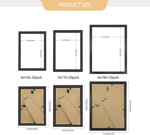 مجموعة من 50 إطار صورة مجمعة لديكور الحائط وإطارات الصور معرض إطار الحائط لعرض الحائط أو سطح الطاولة، مقاسات متعددة بما في ذلك 6x8، 5x7، 4x6، أسود in Kuwait