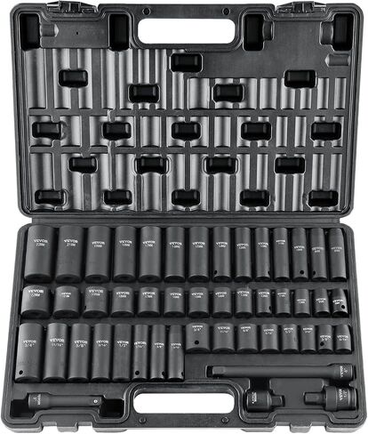 VEVOR 3/8" Drive Impact Socket Set, 48 Piece Socket Set SAE 5/16" -3/4" and Metric 8-22mm, 6 Point Cr-V Alloy Steel for Auto Repair, Easy-to-Read Markings, Rugged Construction, Includes Storage Case in Saudi Arabia