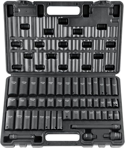 VEVOR 3/8" Drive Impact Socket Set, 48 Piece Socket Set SAE 5/16" -3/4" and Metric 8-22mm, 6 Point Cr-V Alloy Steel for Auto Repair, Easy-to-Read Markings, Rugged Construction, Includes Storage Case in Saudi Arabia