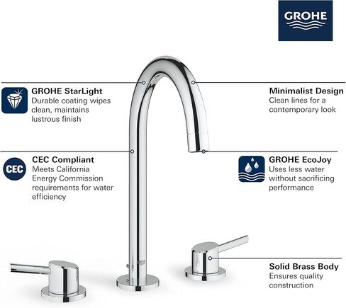 صنبور حمام كونسيتو بمقبض واحد من GROHE 23737002 مقاس كبير، كروم ستارلايت، كبير in Saudi Arabia