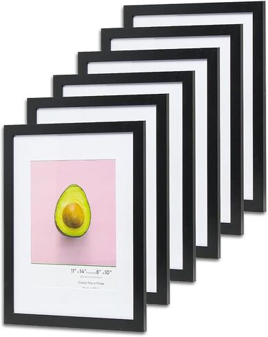 The Display Guys - 6-Pack Minimalist Wooden Picture Frames with Tempered Glass - 11x14 mat to 8x10 - Black - Wall Hanging in Saudi Arabia