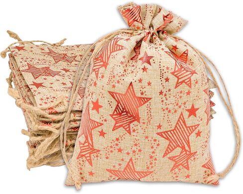 12pk - 4x6 Jute Burlap Linen Canvas Gift Bags with Drawstring - Christmas Presents, Party Favors - (Green Christmas Trees, Small) by TheDisplayGuys in Kuwait