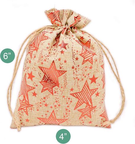 12pk - 4x6 Jute Burlap Linen Canvas Gift Bags with Drawstring - Christmas Presents, Party Favors - (Green Christmas Trees, Small) by TheDisplayGuys in Kuwait