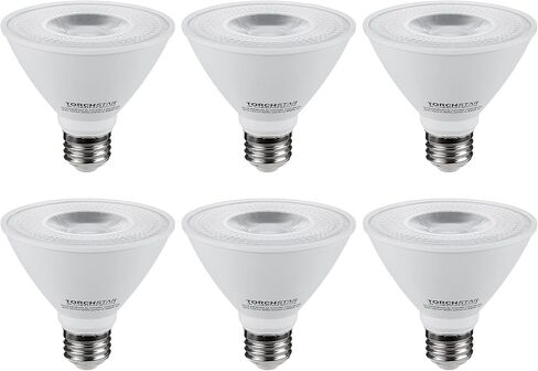 لمبة LED قصيرة الرقبة TORCHSTAR PAR30، CRI90+ لمبات إضاءة موضعية قابلة للتعتيم، 8 وات مكافئة 75 وات، مدرجة في قائمة UL وES، قاعدة لولبية متوسطة E26، فائقة السطوع 800 لومن، 3000 كلفن أبيض دافئ، حزمة من 6 قطع in Kuwait