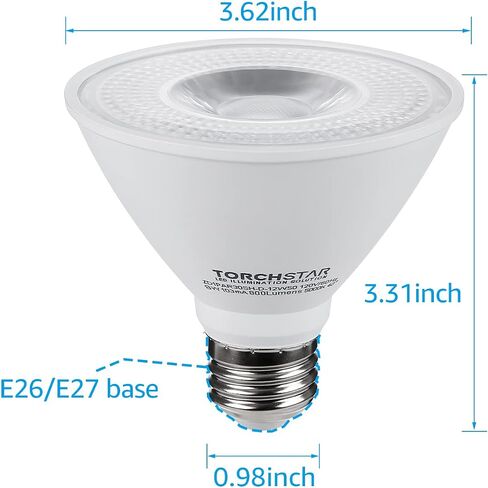 لمبة LED قصيرة الرقبة TORCHSTAR PAR30، CRI90+ لمبات إضاءة موضعية قابلة للتعتيم، 8 وات مكافئة 75 وات، مدرجة في قائمة UL وES، قاعدة لولبية متوسطة E26، فائقة السطوع 800 لومن، 3000 كلفن أبيض دافئ، حزمة من 6 قطع in Kuwait