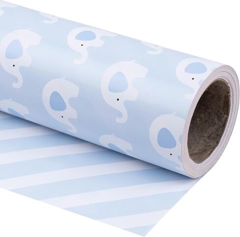 WRAPAHOLIC Reversible Baby Shower Wrapping Paper - Mini Roll - 17 Inch X 33 Feet - Cute Hedgehogs and Stripes Design for Birthday, Holiday, Party in Saudi Arabia