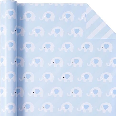 WRAPAHOLIC Reversible Baby Shower Wrapping Paper - Mini Roll - 17 Inch X 33 Feet - Cute Hedgehogs and Stripes Design for Birthday, Holiday, Party in Saudi Arabia