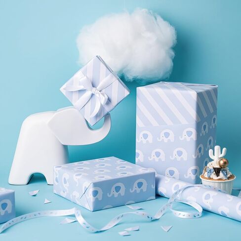 WRAPAHOLIC Reversible Baby Shower Wrapping Paper - Mini Roll - 17 Inch X 33 Feet - Cute Hedgehogs and Stripes Design for Birthday, Holiday, Party in Saudi Arabia