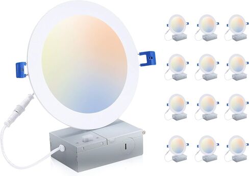 CLOUDY BAY 6 بوصة 3000K/ 4000K/ 5000K ثلاثة ألوان قابلة للاختيار، 15 وات CRI 90+، إضاءة LED رفيعة للغاية مع صندوق توصيل، تصنيف IC، محكم الهواء، ETL/JA8، أبيض، 12 حزمة in Saudi Arabia