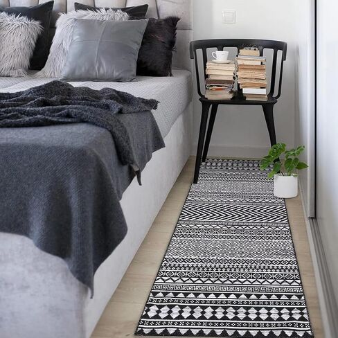 سجادة Zacoo Boho Runner 2x10 سجادة عداء المدخل سجادة قابلة للغسل سجادة غير قابلة للانزلاق سجادة مزرعة داخلية حديثة سجادة أرضية حديثة سجادة مطبخ عتيقة مدخل عداء لغرفة النوم وغرفة المعيشة والغسيل، أسود in Saudi Arabia