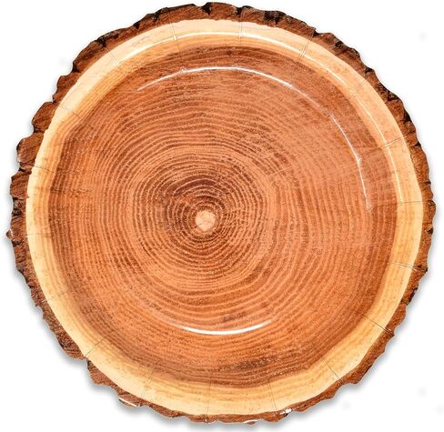 Gift Boutique 50 Rustic Wood Grain Dessert Paper Plate 7" Disposable Brown Wooden Slice Plate for Camping Hunting Lumberjack Birthday Party Supplies in Saudi Arabia