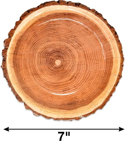 Gift Boutique 50 Rustic Wood Grain Dessert Paper Plate 7" Disposable Brown Wooden Slice Plate for Camping Hunting Lumberjack Birthday Party Supplies in Saudi Arabia