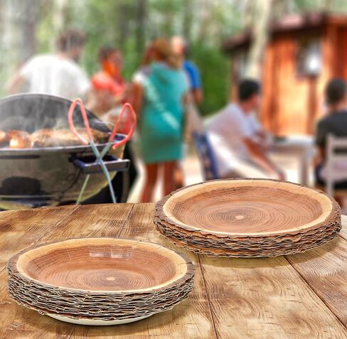 Gift Boutique 50 Rustic Wood Grain Dessert Paper Plate 7" Disposable Brown Wooden Slice Plate for Camping Hunting Lumberjack Birthday Party Supplies in Saudi Arabia