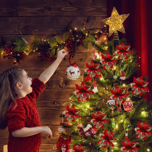 SPORTYOUTH 30 Pcs Glitter Poinsettia Artificial Christmas Flowers, 5.5" Fake Silver Christmas Tree Flower with Clips and Stems for Xmas Decoration New Year Wedding Party DIY Garland Wreath Ornaments in Kuwait