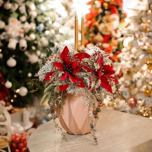 SPORTYOUTH 30 Pcs Glitter Poinsettia Artificial Christmas Flowers, 5.5" Fake Silver Christmas Tree Flower with Clips and Stems for Xmas Decoration New Year Wedding Party DIY Garland Wreath Ornaments in Kuwait