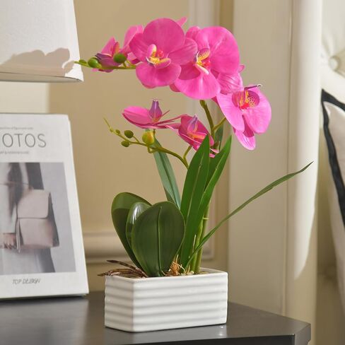 Artificial Real Touch Orchid Flowers in Pot Fake Phalaenopsis Flower with White Ceramic Vase Faux Orchids Arrangement for Home Table Office Wedding Party Decoration (Orange) in Saudi Arabia