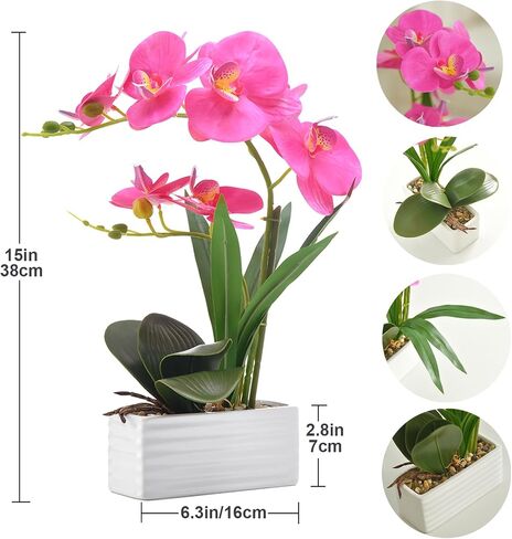 Artificial Real Touch Orchid Flowers in Pot Fake Phalaenopsis Flower with White Ceramic Vase Faux Orchids Arrangement for Home Table Office Wedding Party Decoration (Orange) in Saudi Arabia