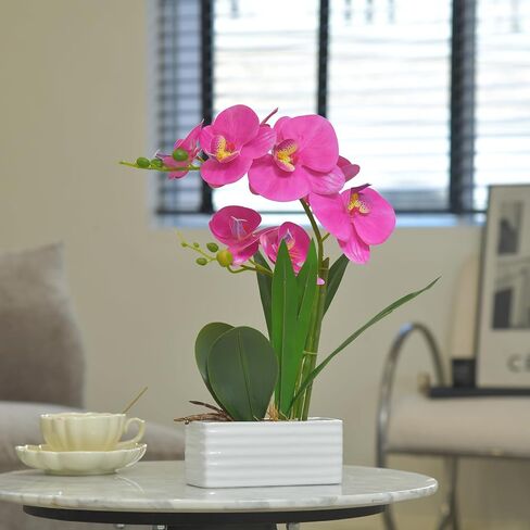 Artificial Real Touch Orchid Flowers in Pot Fake Phalaenopsis Flower with White Ceramic Vase Faux Orchids Arrangement for Home Table Office Wedding Party Decoration (Orange) in Saudi Arabia