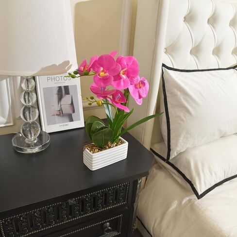 Artificial Real Touch Orchid Flowers in Pot Fake Phalaenopsis Flower with White Ceramic Vase Faux Orchids Arrangement for Home Table Office Wedding Party Decoration (Orange) in Saudi Arabia