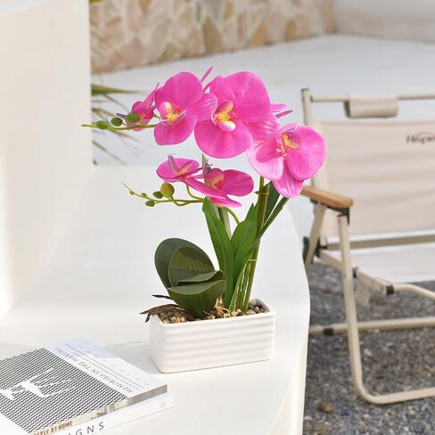 Artificial Real Touch Orchid Flowers in Pot Fake Phalaenopsis Flower with White Ceramic Vase Faux Orchids Arrangement for Home Table Office Wedding Party Decoration (Orange) in Saudi Arabia