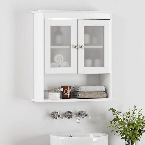 Spirich Bathroom Cabinet Wall Mounted, Medicine Cabinet Organizer with Glass Doors and Adjustable Shelves, Bathroom Wall Cabinet Over Toilet, White in Kuwait