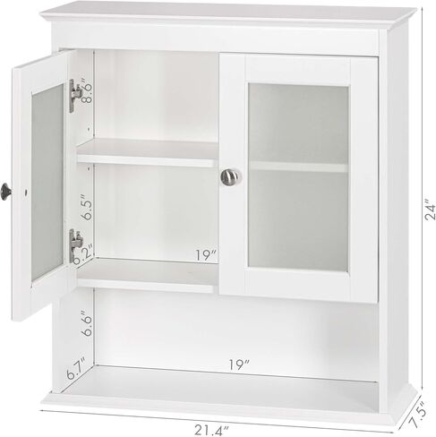 Spirich Bathroom Cabinet Wall Mounted, Medicine Cabinet Organizer with Glass Doors and Adjustable Shelves, Bathroom Wall Cabinet Over Toilet, White in Kuwait