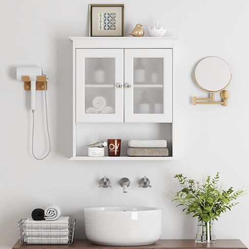 Spirich Bathroom Cabinet Wall Mounted, Medicine Cabinet Organizer with Glass Doors and Adjustable Shelves, Bathroom Wall Cabinet Over Toilet, White in Kuwait