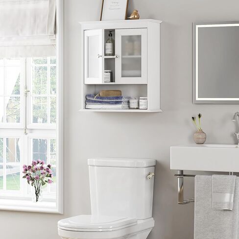 Spirich Bathroom Cabinet Wall Mounted, Medicine Cabinet Organizer with Glass Doors and Adjustable Shelves, Bathroom Wall Cabinet Over Toilet, White in Kuwait