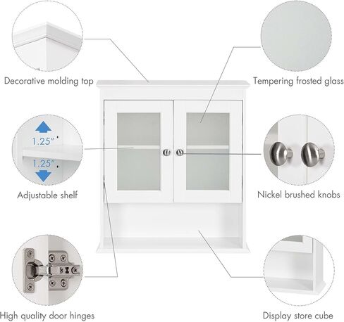 Spirich Bathroom Cabinet Wall Mounted, Medicine Cabinet Organizer with Glass Doors and Adjustable Shelves, Bathroom Wall Cabinet Over Toilet, White in Kuwait