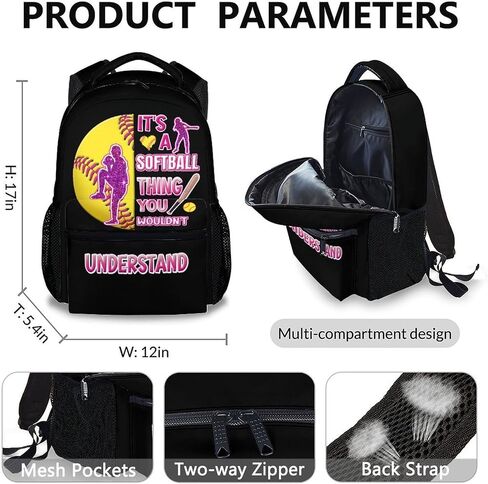 Kids Backpack with Lunch Box Set, 3 in 1 Softball School Backpacks Matching Combo for Boys Girls, Cool Black Bookbag and Pencil Pouch Bundle in Saudi Arabia