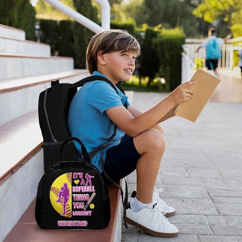 Kids Backpack with Lunch Box Set, 3 in 1 Softball School Backpacks Matching Combo for Boys Girls, Cool Black Bookbag and Pencil Pouch Bundle in Saudi Arabia