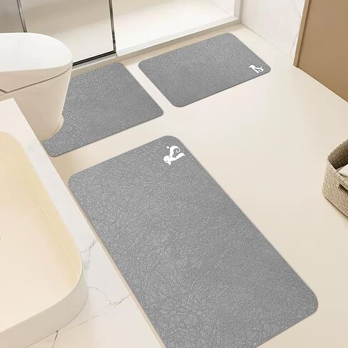 U-Shaped Toilet mat, Bathroom Rugs Set 3 Piece, Comfortable Soft and Absorbent Bathroom mat, U Shaped Bath Rug, Non-Slip Rubber Bath mat, Toilet Rug，Dry Fast for Bathroom Mat, Grey in Saudi Arabia