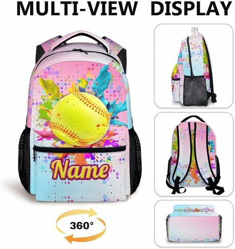 Kids Backpack with Lunch Box Set, 3 in 1 Softball School Backpacks Matching Combo for Boys Girls, Cool Black Bookbag and Pencil Pouch Bundle in Saudi Arabia