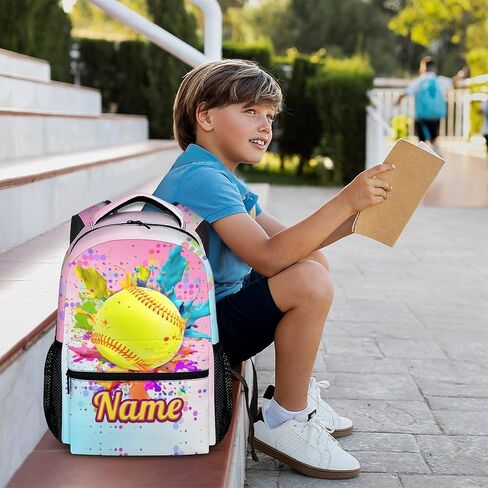 Kids Backpack with Lunch Box Set, 3 in 1 Softball School Backpacks Matching Combo for Boys Girls, Cool Black Bookbag and Pencil Pouch Bundle in Saudi Arabia