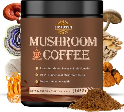 Mushroom Coffee Powder - 72 Serving - Lion's Mane Mushroom, Reishi, Cordyceps, Chaga, and Turkey Tail - Instant Coffee Mix for Energy in Saudi Arabia