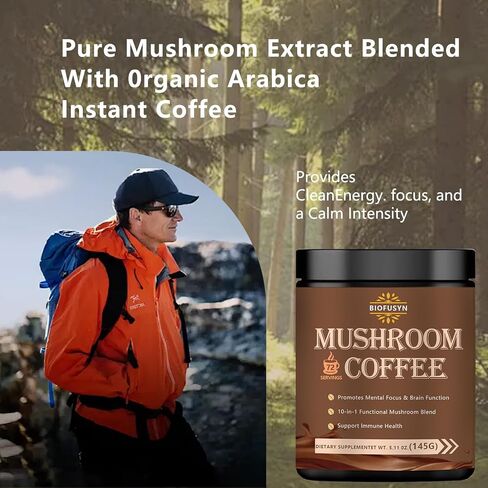 Mushroom Coffee Powder - 72 Serving - Lion's Mane Mushroom, Reishi, Cordyceps, Chaga, and Turkey Tail - Instant Coffee Mix for Energy in Saudi Arabia