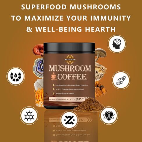Mushroom Coffee Powder - 72 Serving - Lion's Mane Mushroom, Reishi, Cordyceps, Chaga, and Turkey Tail - Instant Coffee Mix for Energy in Saudi Arabia