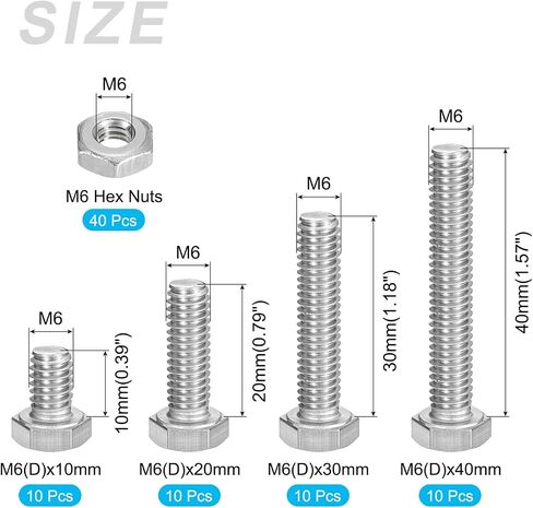 METALLIXITY M6 Metric Screw Assortment 80Pcs, 304 Stainless Steel Hex Head Nuts and Bolts Assortment Kit, Flat Hex Head Screws Bolts Nuts with Case in Saudi Arabia