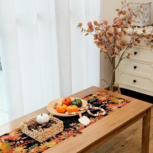 ARKENY Hello Fall Thanksgiving Table Runner 13x48 Inches,Maple Leaves,Seasonal Burlap Black Farmhouse Indoor Outdoor Table Autumn Runner for Home AT445-48 in Kuwait