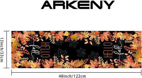 ARKENY Hello Fall Thanksgiving Table Runner 13x48 Inches,Maple Leaves,Seasonal Burlap Black Farmhouse Indoor Outdoor Table Autumn Runner for Home AT445-48 in Kuwait
