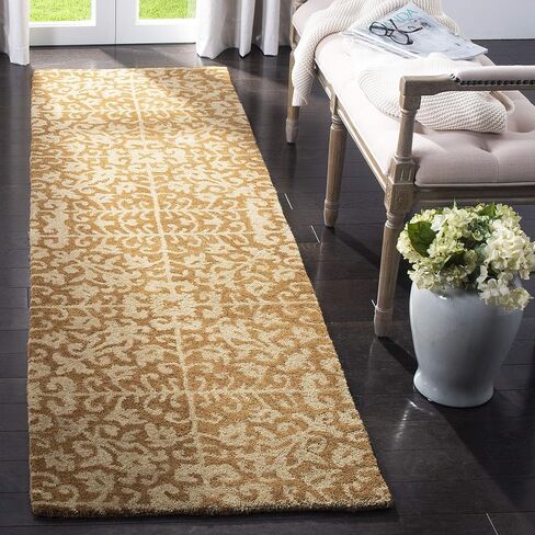 SAFAVIEH Antiquity Collection 2'3" x 8' Gold / Beige AT411A Handmade Traditional Oriental Premium Wool Runner Rug in Saudi Arabia