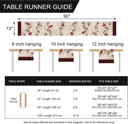 Seliem Vintage Bird Branch Table Runner, Winter Cardinal Chickadee Berry Scarf Home Kitchen Red Black Buffalo Plaid Check Decor, Christmas Farmhouse Burlap Dining Decoration Holiday Party Supply 13X72 in Saudi Arabia