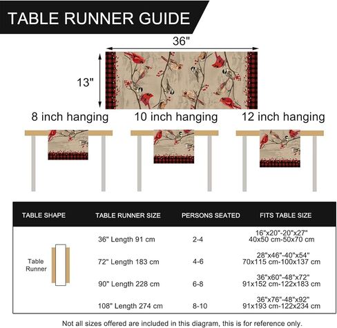Seliem Vintage Bird Branch Table Runner, Winter Cardinal Chickadee Berry Scarf Home Kitchen Red Black Buffalo Plaid Check Decor, Christmas Farmhouse Burlap Dining Decoration Holiday Party Supply 13X72 in Saudi Arabia