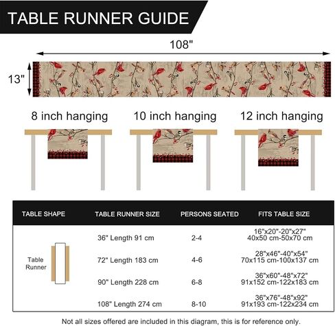 Seliem Vintage Bird Branch Table Runner, Winter Cardinal Chickadee Berry Scarf Home Kitchen Red Black Buffalo Plaid Check Decor, Christmas Farmhouse Burlap Dining Decoration Holiday Party Supply 13X72 in Saudi Arabia