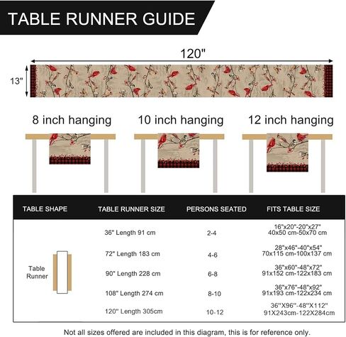 Seliem Vintage Bird Branch Table Runner, Winter Cardinal Chickadee Berry Scarf Home Kitchen Red Black Buffalo Plaid Check Decor, Christmas Farmhouse Burlap Dining Decoration Holiday Party Supply 13X72 in Saudi Arabia
